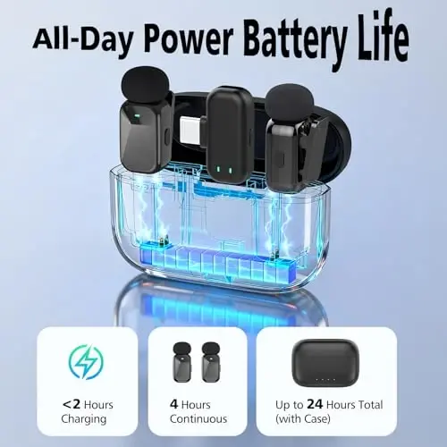 HEHOTTC Mini Wireless Lavalier Microphones for iPhone 15/16/17 & Android, 30H Battery Life with Charging Case, Lapel Microphone Wireless for Video Recording Vlogging - 4