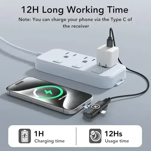 HEHOTTC Mini Wireless Lavalier Microphone for iPhone, iPad, Android Phone - Noise Reduction Lapel USB C Bluetooth Mic for Recording, Clip on Omni Lav Mic for Video Recording, Tiktok, YouTube, Vlog - 5