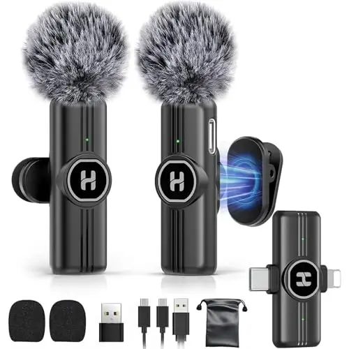 HEHOTTC Mini Wireless Lavalier Microphone for iPhone, iPad, Android Phone - Noise Reduction Lapel USB C Bluetooth Mic for Recording, Clip on Omni Lav Mic for Video Recording, Tiktok, YouTube, Vlog - 1