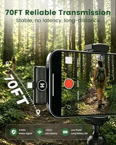 HEHOTTC Mini Wireless Lavalier Microphone for iPhone, iPad, Android Phone - Noise Reduction Lapel USB C Bluetooth Mic for Recording, Clip on Omni Lav Mic for Video Recording, Tiktok, YouTube, Vlog - 4