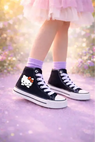 Hello Kitty Baskılı Siyah Bilekli Spor Ayakkabı Çocuk Sneaker-SİYAH HELLO - LEVENT ÖZCAN (1)