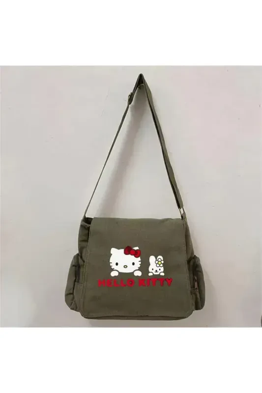 Hello Kitty Baskılı Unisex Postacı Çantası-Yeşil - TOUM