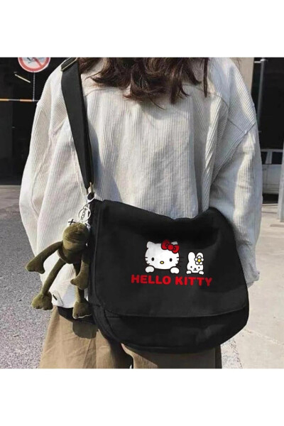 Hello Kitty Bosilgan Unisex Qora Pochta Sumkasi - 1