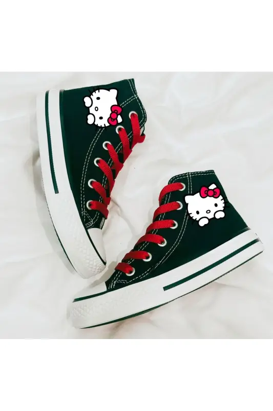 Hello Kitty Bosma, Qizil Bog'ichli Qora To'piqli Sport Oyoq Kiyim Bolalar Sneaker-QORA QIZIL - LEVENT ÖZCAN