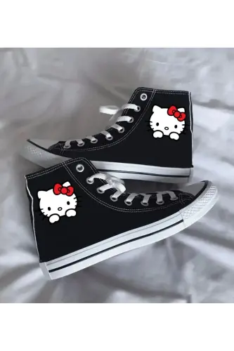 Hello Kitty Bosma Qora Bilakli Sport Oyoq Kiyim Bolalar Sneaker-QORA HELLO 
