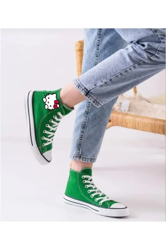 Hello Kitty bosma yozuvli yashil bilakli sport poyabzali bolalar krossovkasi - YASHIL HELLO - 2