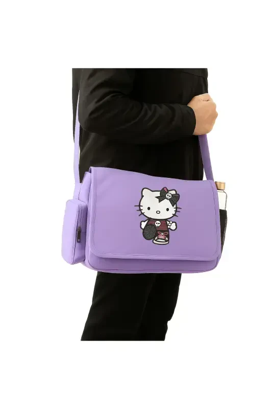 Hello Kitty Goth Baskılı Unisex Yeşil Postacı Çantası-Lila - 1
