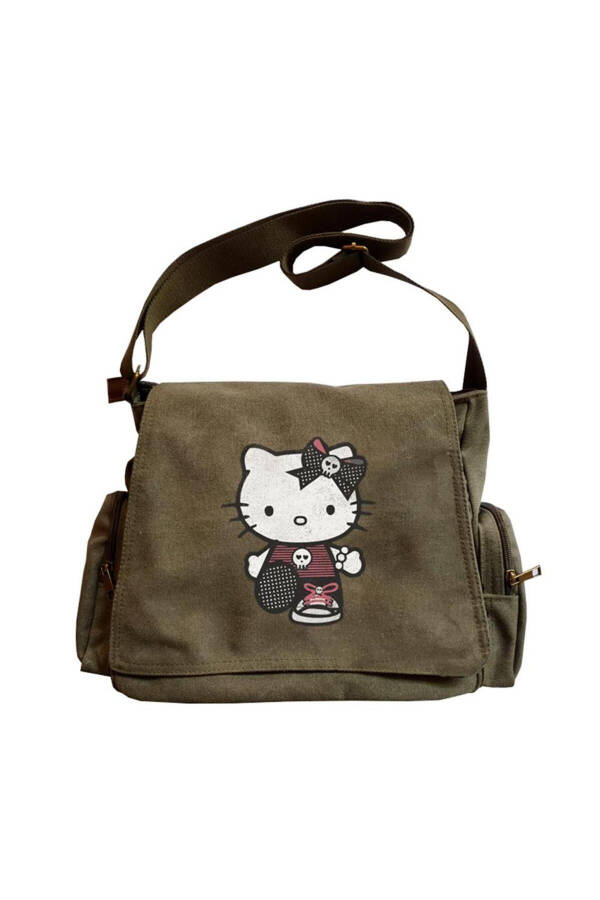 Hello Kitty Goth Printed Unisex Green Messenger Bag - 1