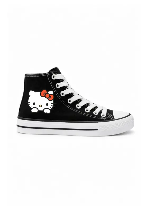 Hello Kitty Printed Black Ankle Sports Shoes Kids Sneaker-BLACK HELLO - 3
