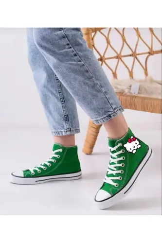 Hello Kitty Printed Green Ankled Sports Shoes Children's Sneaker-GREEN HELLO 