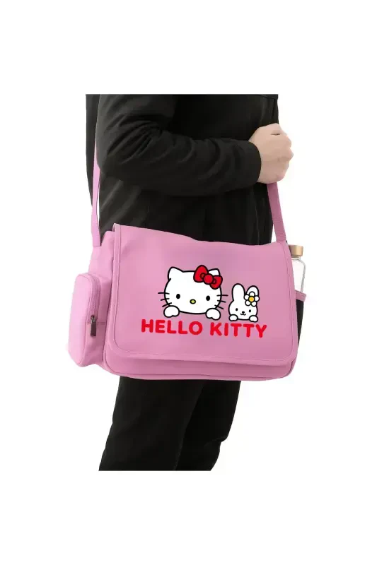 Hello Kitty Printed Unisex Black Messenger Bag-Pink - TOUM