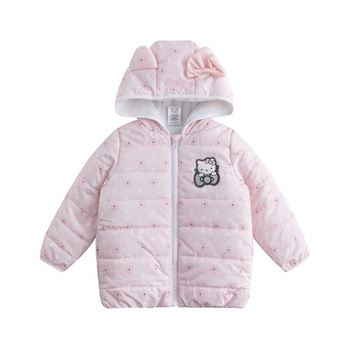 Hello Kitty Sanrio Girls Hooded Puffer Jacket with Ears for Toddler and Big Kids - 2