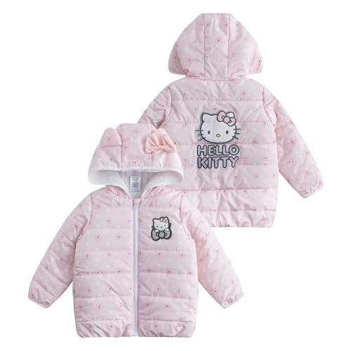 Hello Kitty Sanrio Girls Kulaklı Çocuk ve Büyük Çocuklar İçin Kapüşonlu Puffer Mont - 1