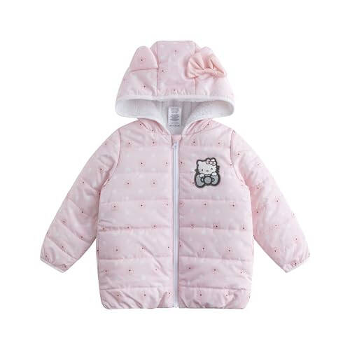 Hello Kitty Sanrio Girls Kulaklı Çocuk ve Büyük Çocuklar İçin Kapüşonlu Puffer Mont - 2