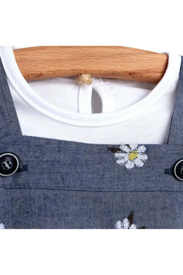 HelloBaby Basic Kız Bebek Papatyalı Denim Salopet- - 2