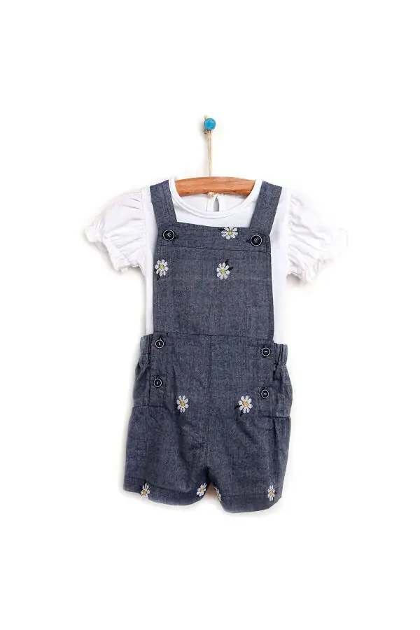 HelloBaby Basic Kız Bebek Papatyalı Denim Salopet- - 1