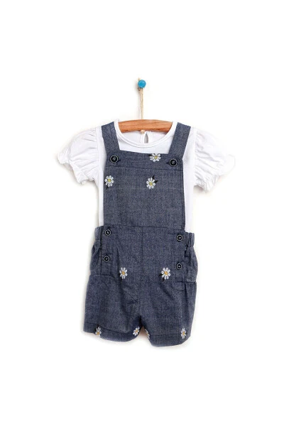 HelloBaby Basic Qiz Bebek Papatyali Denim Salopet- - EBEBEK HELLO BABY