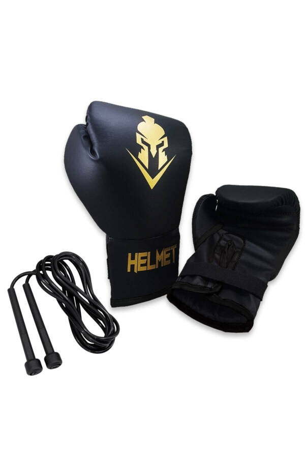 Helmet Boxing Gloves and Jump Rope Set - 1