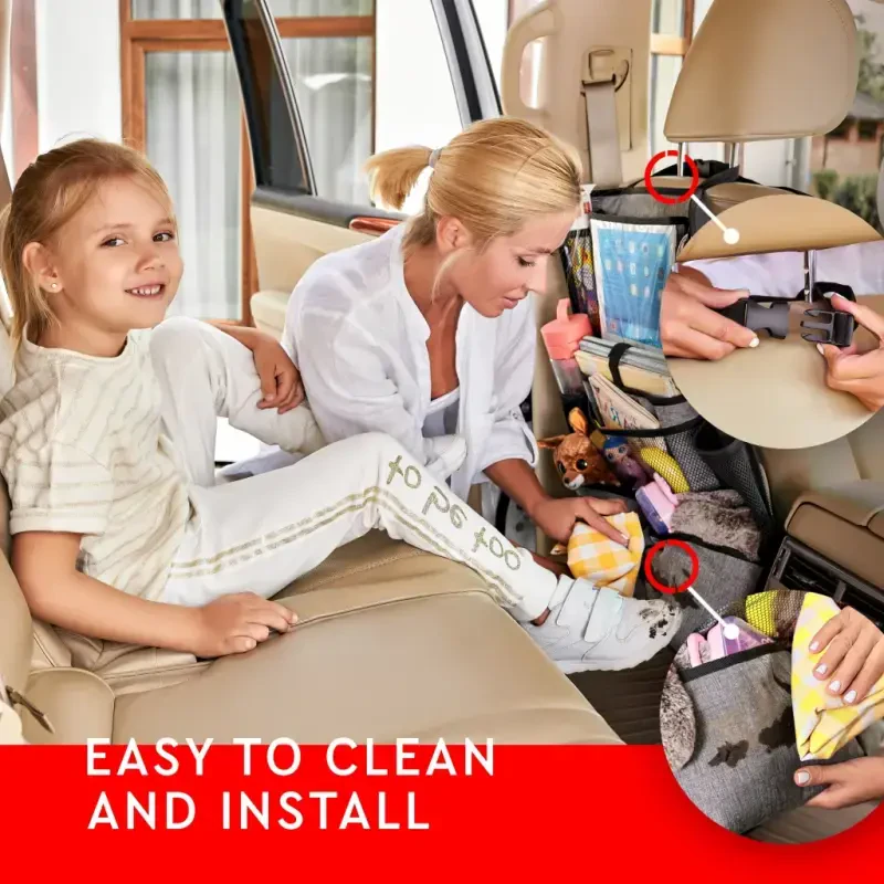 Helteko Backseat Car Organizer with 9 Storage Pockets, Polyester, 25 in x 19 in, 2 pack, Gray-GRAY - 4