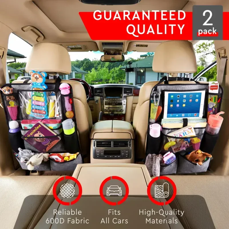 Helteko Backseat Car Organizer with 9 Storage Pockets, Polyester, 25 in x 19 in, 2 pack, Gray-GRAY - 6