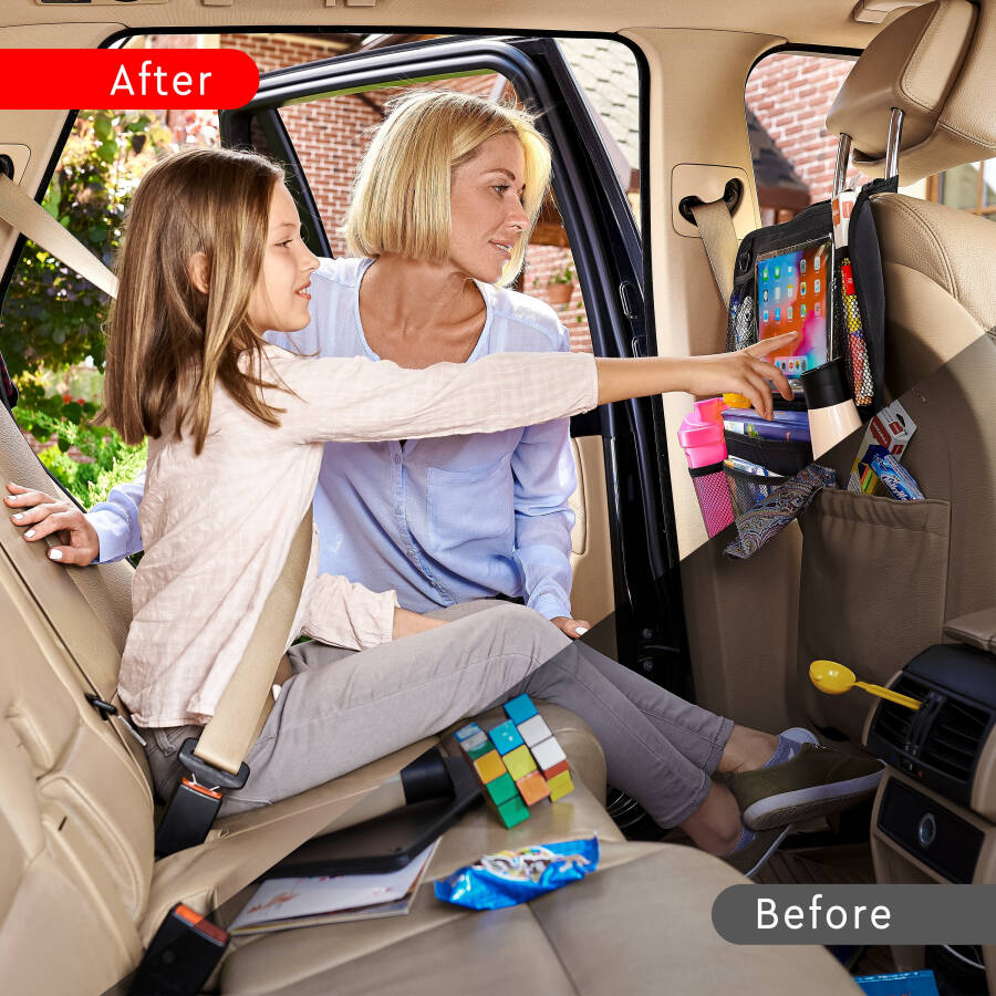 Helteko Backseat Car Organizer with 9 Storage Pockets, Polyester, 25 in x 19 in, 2 Pack, Ocean Blue - 9