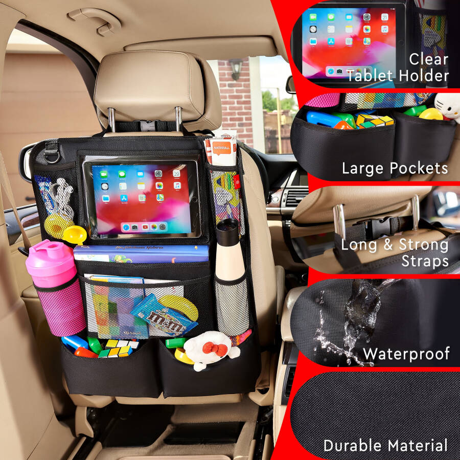 Helteko Backseat Car Organizer with 9 Storage Pockets, Polyester, 25 in x 19 in, 2 Pack, Ocean Blue - 10