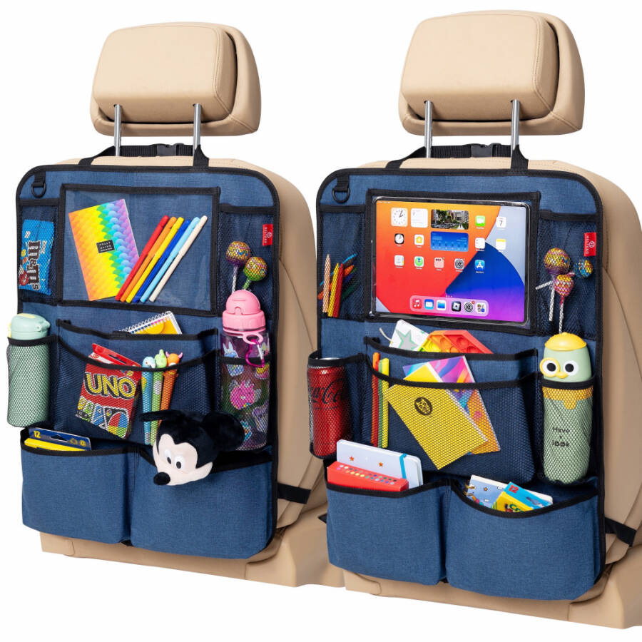 Helteko Backseat Car Organizer with 9 Storage Pockets, Polyester, 25 in x 19 in, 2 Pack, Ocean Blue - 1