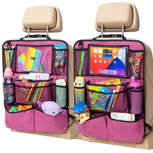 Helteko Backseat Car Organizer with 9 Storage Pockets, Polyester, 25 in x 19 in, 2 Pack, Deep Pink-DEEPPINK - 1
