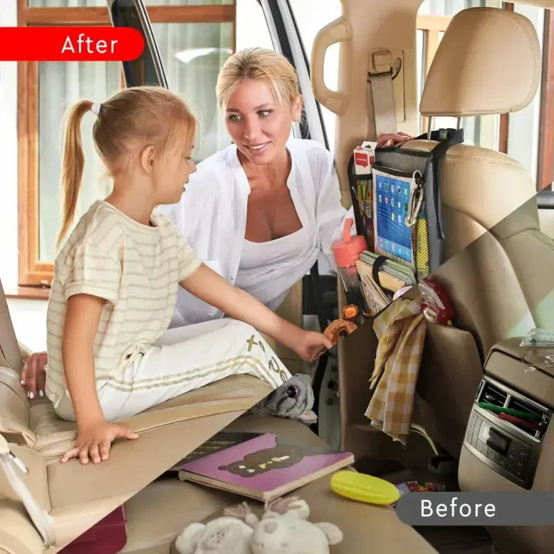 Helteko Backseat Car Organizer with 9 Storage Pockets, Polyester, 25 in x 19 in, 2 Pack, Gray - HELTEKO