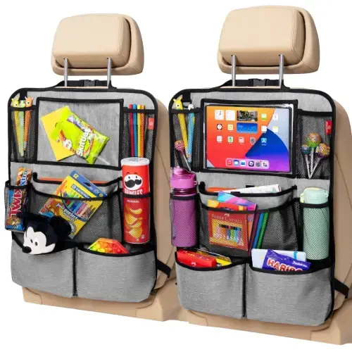 Helteko Backseat Car Organizer with 9 Storage Pockets, Polyester, 25 in x 19 in, 2 Pack, Gray - 7
