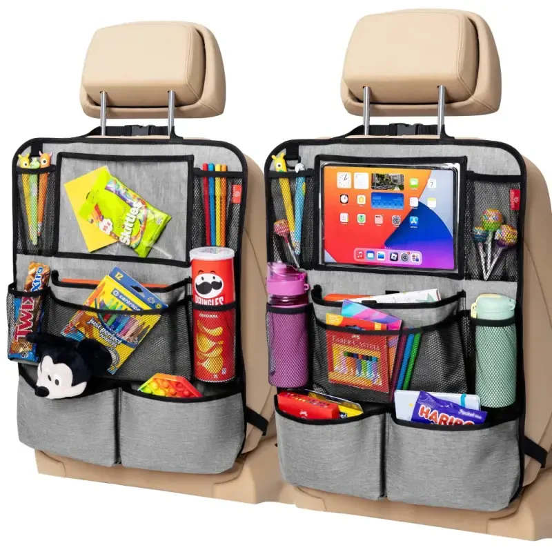 Helteko Backseat Car Organizer with 9 Storage Pockets, Polyester, 25 in x 19 in, 2 Pack, Gray - 7