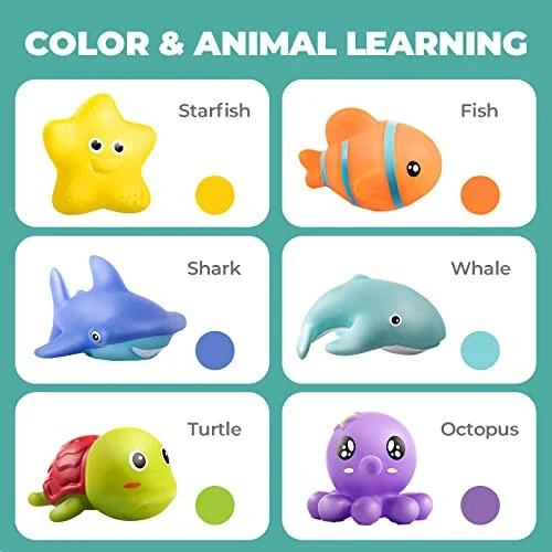 Hely Cancy Infant Bath Toys for 18 Months - No Hole Animal Bathtub Toys, Baby Bath Tub Toys - 7