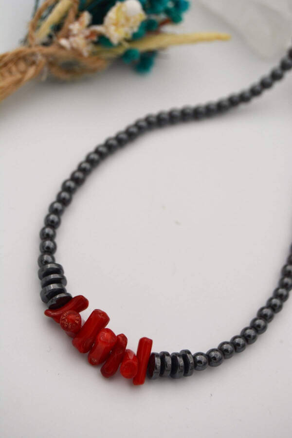 Hematite coral necklace for protection and healing. - 3