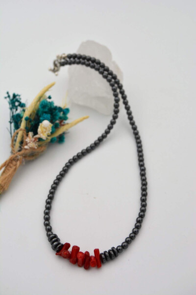 Hematite coral necklace for protection and healing. - 4