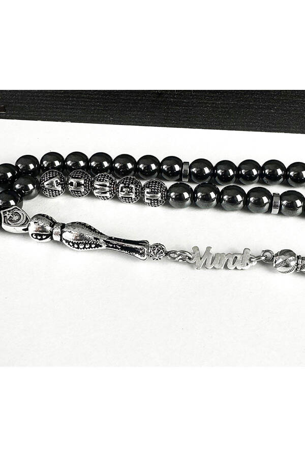 Hematite natural stone prayer beads with 925 sterling silver letter and box. Please specify the name. - 2