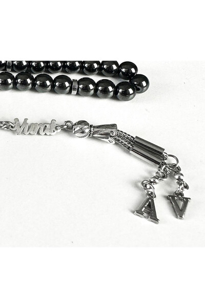 Hematite natural stone prayer beads with 925 sterling silver letter and box. Please specify the name. - 3