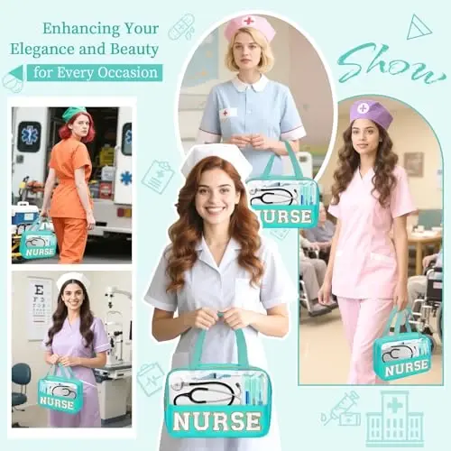 Nurses Week Gifts Chenille Letter NURSE Makeup Bag for Women,Preppy Nurse Cosmetic Pouch Zipper with Handle Nurse Essentials Bag for Work Supplies,Medical Assistant Bag Nursing Students(NURSE-Green) - 7