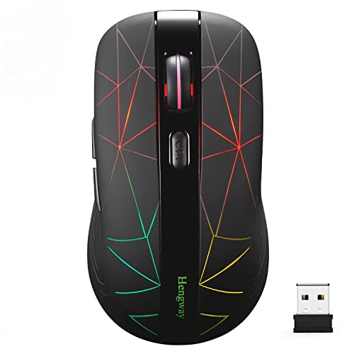 Hengway Rechargeable Wireless Mouse 6 Keys, cyclic Illuminating Powered by Li-Polymer Battery, Optical Sensor, Nano USB Receiver, 3-Stage DPI speeds for PC, Laptop, Tablet, MacBook etc(Firework Light) - 1