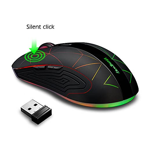 Hengway Rechargeable Wireless Mouse 6 Keys, cyclic Illuminating Powered by Li-Polymer Battery, Optical Sensor, Nano USB Receiver, 3-Stage DPI speeds for PC, Laptop, Tablet, MacBook etc(Firework Light) - 3