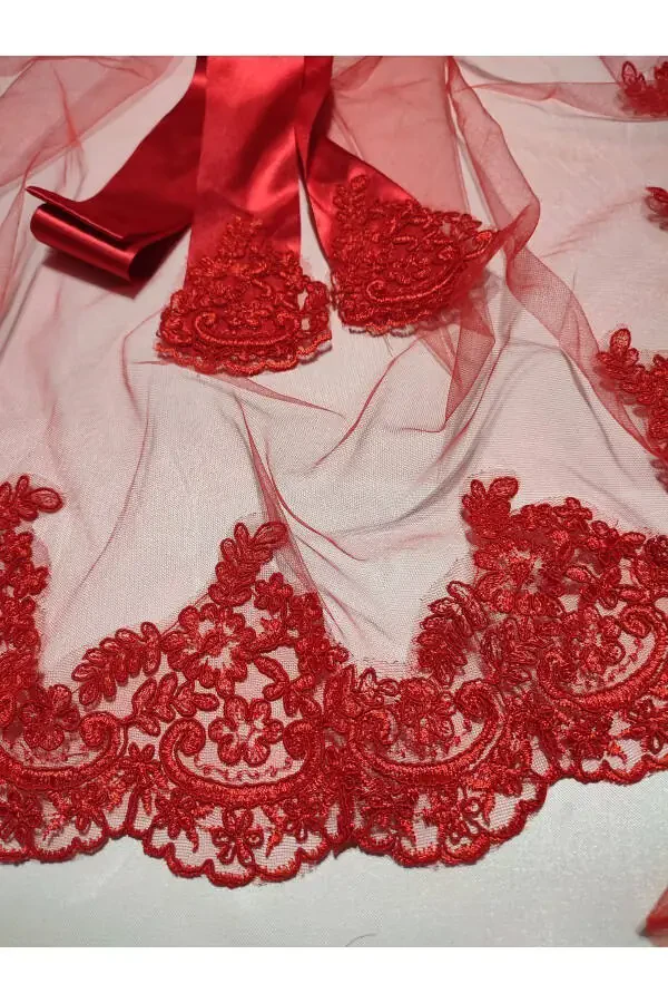 Henna Kechalari Uchun Qizil Dantelli Kelin Hına Duvoq, Kamar Va Qo'lqop To'plami - 43