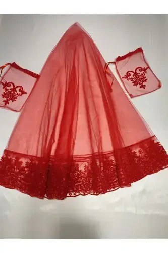 Henna Night Red Glitter Bridal Henna Veil, Belt and Gloves with Henna Cover Set - Peachskin - SIRMALIHOME (1)