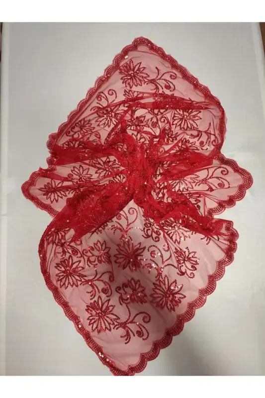 Henna Nights Sequin Bride and Tughra Groom Henna Cover and Henna Cover with Glove Special Veil Set-Emerald - 7