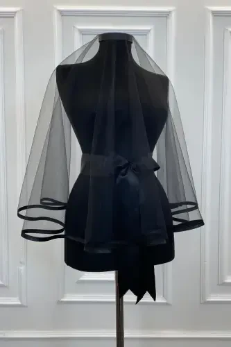 Henna Veil Set Black Trim Veil Belt Glove Full Set Henna Night Wedding Engagement-BLACK TRIM - ZEYMERADE (1)