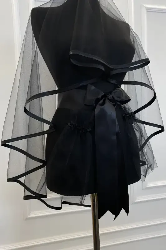 Henna Veil Set Black Trim Veil Belt Glove Full Set Henna Night Wedding Engagement-BLACK TRIM - 5