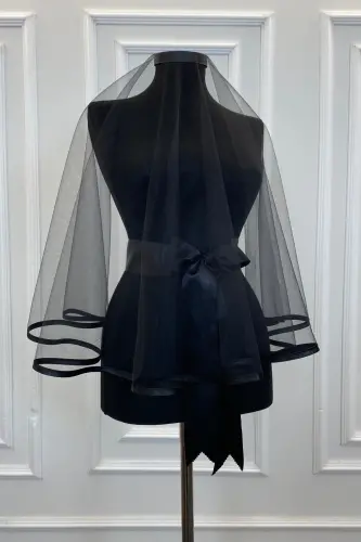 Henna Veil Set Black Trim Veil Belt Glove Full Set Henna Night Wedding Engagement-BLACK TRIM - ZEYMERADE (1)