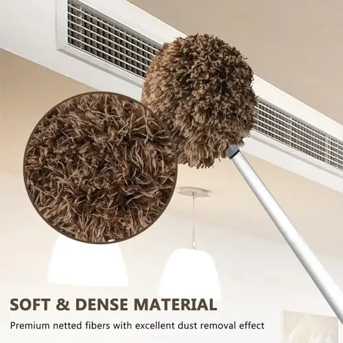 Heonay Shift Shift Tozalash Duster Qayta Foydalanish Mumkin Bo'lgan Mikro Fiber Shift Shift Pichoqlari Tozalovchi Olinadigan Duster Uzaytma Ustuni Bilan 13 Dan 49.7 Dyumgacha Devorlarni Tozalash Mebel Eshik Oyna Ustki (Bej Jigarrang) - 5