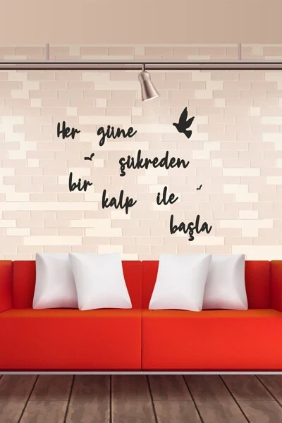 Her Güne Şükreden Bir Kalp Ile Başla Ahşap Duvar Yazısı/motto - EVDEUCUZ