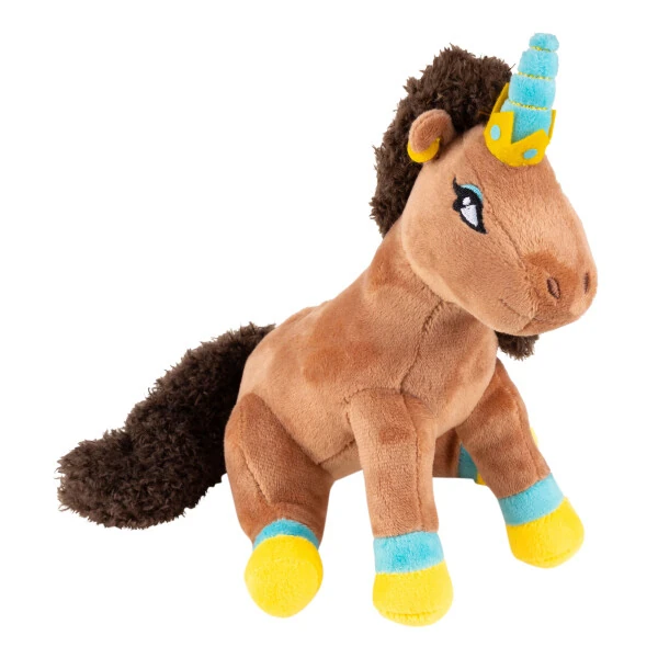 Afro Unicorn Plush Animal for Any Age in Brown with Soft Gold and Blue Trim - 3
