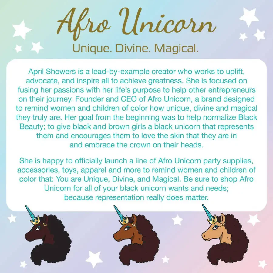 Afro Unicorn Plush Animal for Any Age in Brown with Soft Gold and Blue Trim - 6
