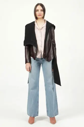 Hera Kadın Çapraz Fermuar Kuşaklı Hakiki Deri Mont Bordo-BORDO - DERICLUB (1)